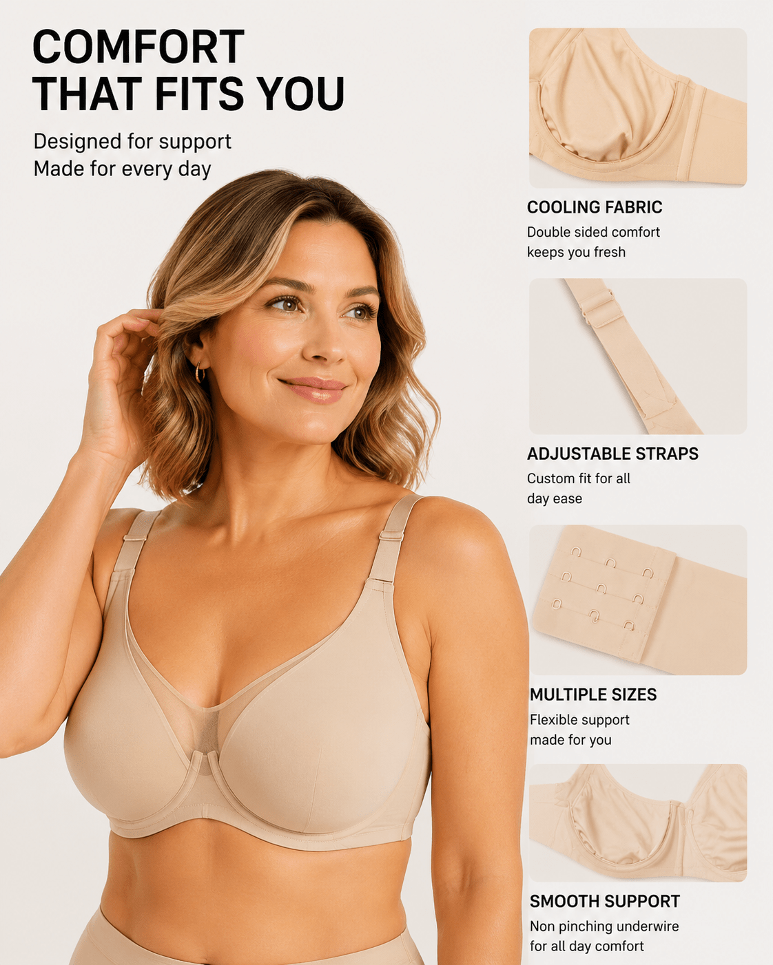 Cooling Support Plus Size Full Coverage Minimizer Bra - Aessove