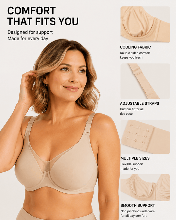 Cooling Support Plus Size Full Coverage Minimizer Bra - Aessove