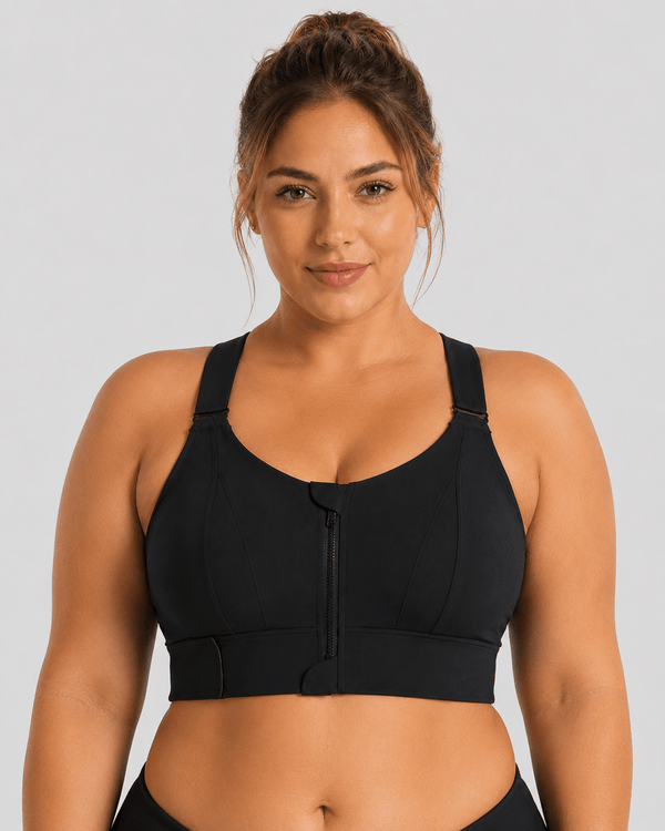 High Impact Support Plus Size Zip-Front Sports Bra - Aessove