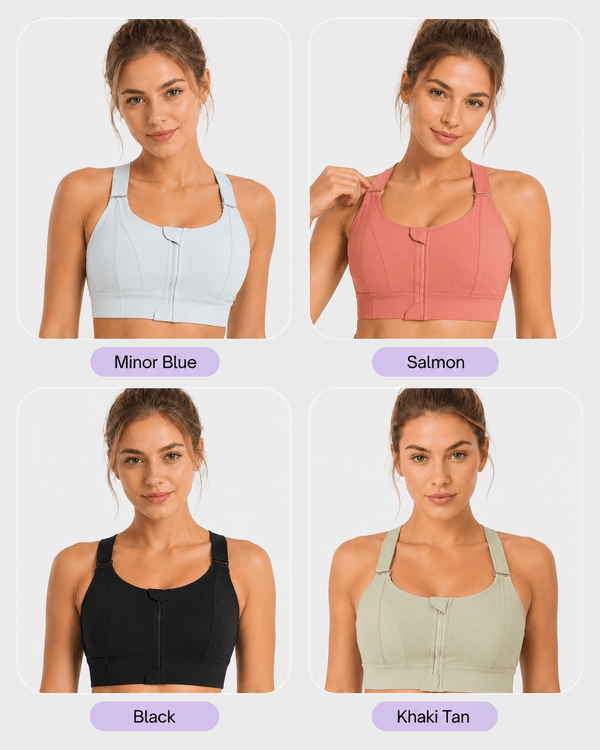 High Impact Support Plus Size Zip-Front Sports Bra - Aessove